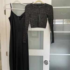 House of Harlow NWT 2 piece black slip dress and blck/gld knit sweater. Small.